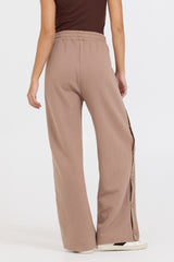 Vintage Havana Wide Leg Pants | Women Caramel Latte Brushed Fleece Snap Pant Caramel