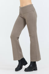 Vintage Havana Wide Leg Pants | Women Olive Grey Slim Fit Knit Fold Over Flare Pant Grey