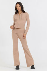 Vintage Havana Wide Leg Pants | Women Salted Caramel Slim Fit Knit Fold Over Flare Pant Caramel