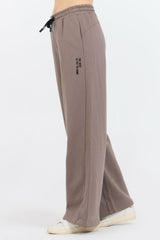 Vintage Havana Wide Leg Pants | Women Taupe Grey Fleece Flare Pant W/ Flocking Details Taupe Grey