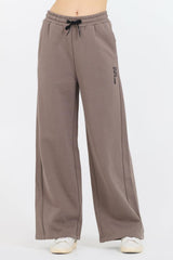 Vintage Havana Wide Leg Pants | Women Taupe Grey Fleece Flare Pant W/ Flocking Details Taupe Grey