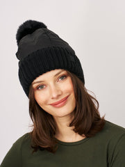Vintage Havana Winter Hats | Women PUFFER POMPOM HAT - BLACK Black