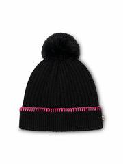 Vintage Havana Winter Hats | Women RIBBED POMPOM BEANIE - BLACK/PINK Black/pink