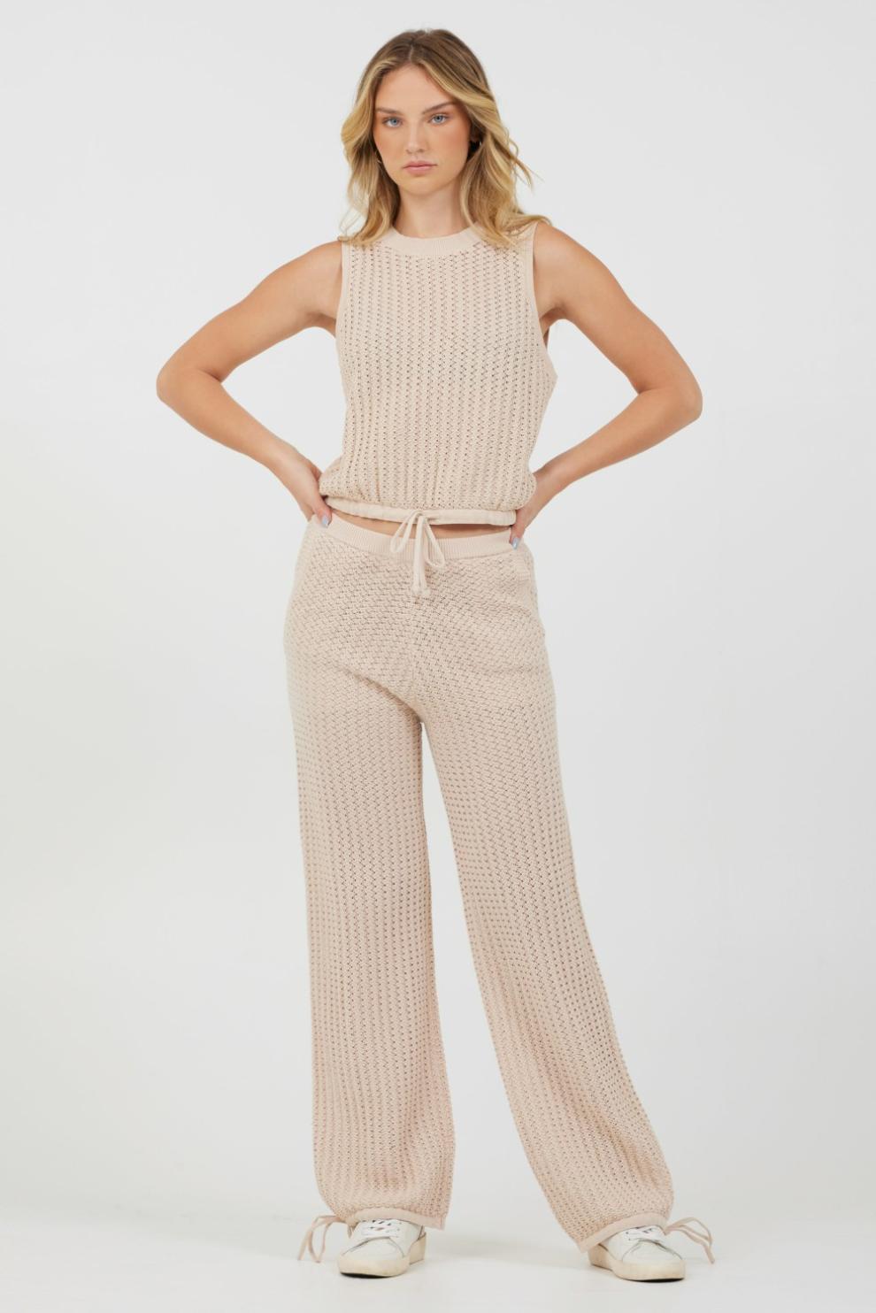 Vintage Havana All Bottoms | Women Bali Beige Open Crochet Tie Pants Bali Beige