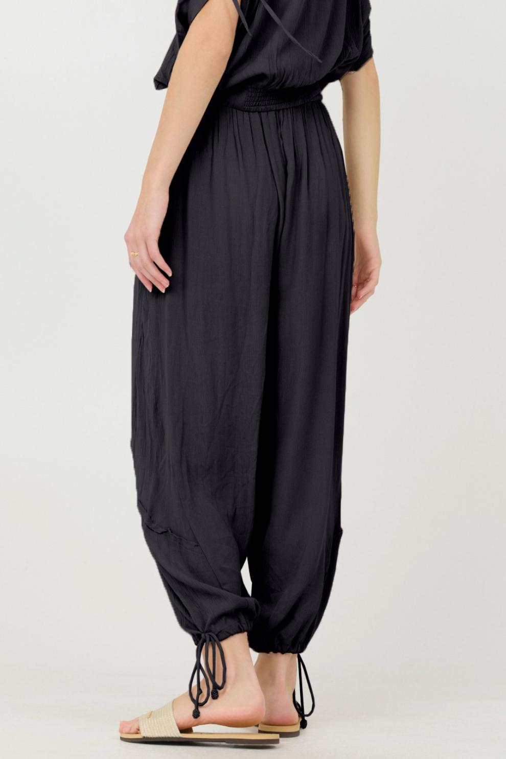 Vintage Havana All Bottoms | Women Black Rayon Crinkle Bottom Pants Black