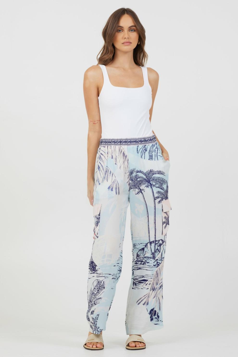 Vintage Havana All Bottoms | Women Blue &amp; Pink Scenic Print Placement Pants Blue