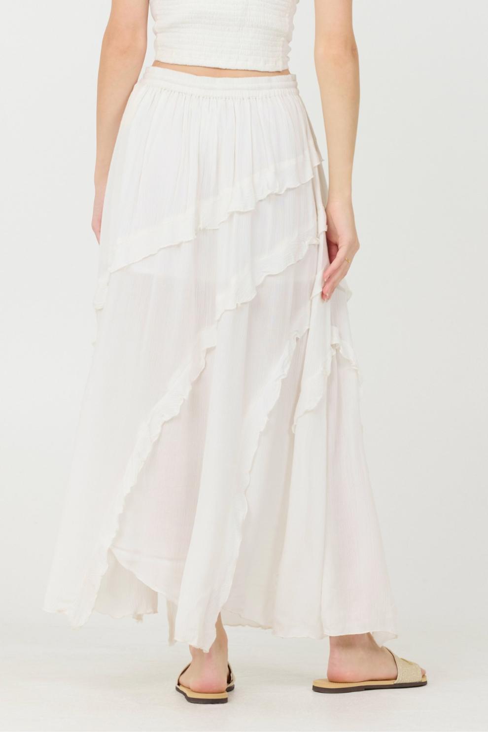 Vintage Havana All Bottoms | Women Clean White Rayon Crinkle Ruffle Maxi Skirt Clean White