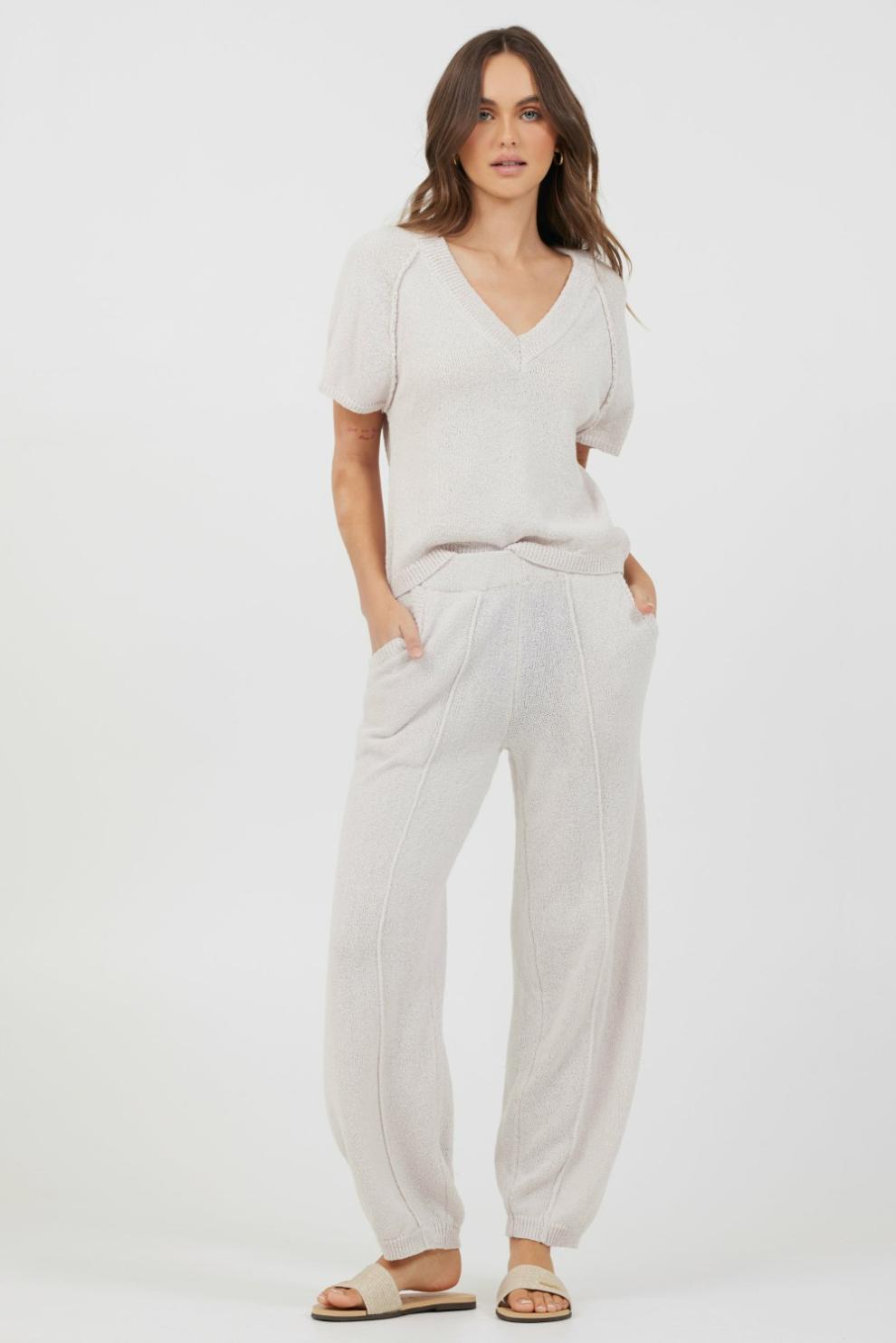 Vintage Havana All Bottoms | Women Coconut Relaxed Rib Knit Pants Coconut