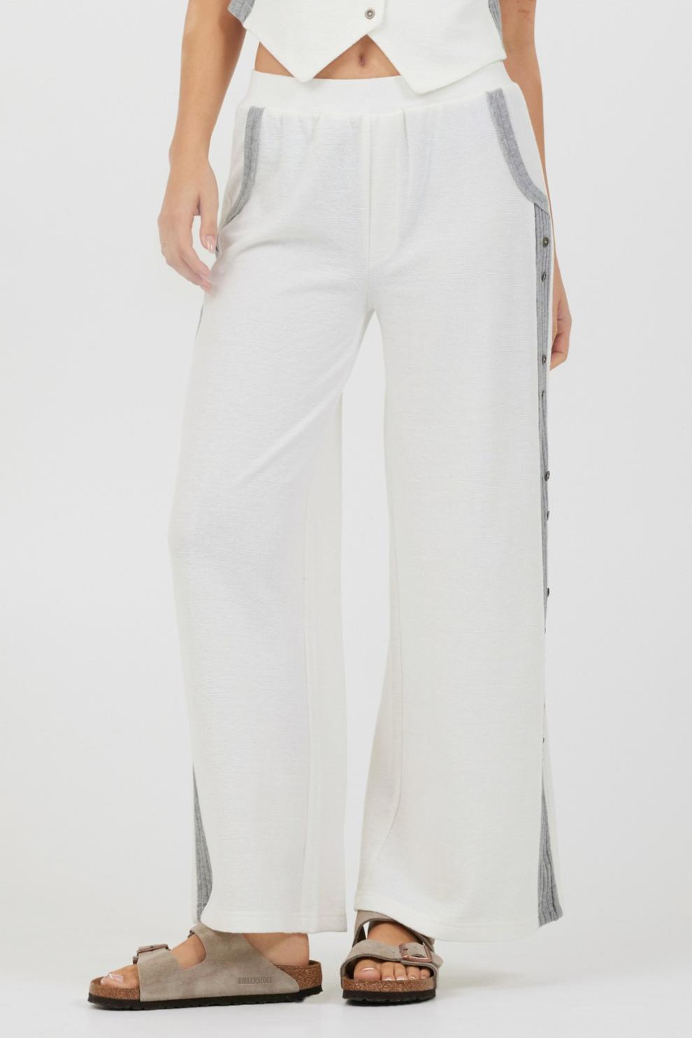 Vintage Havana All Bottoms | Women Cream Heather Grey Texture Knit Pant W Contrast Rib Cream Heather Grey
