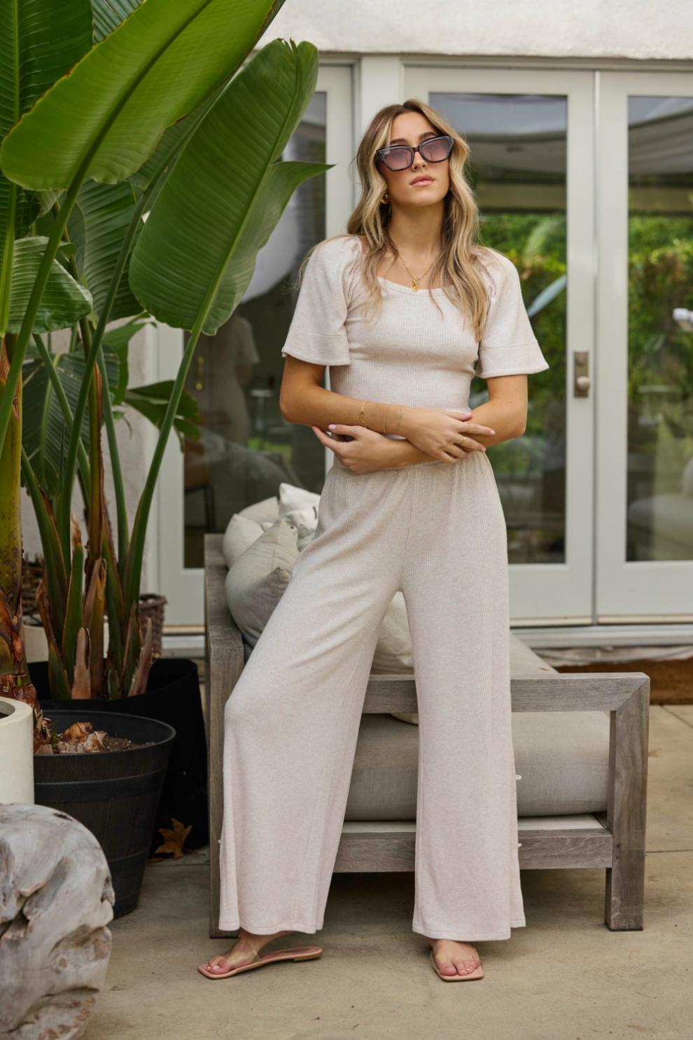 Vintage Havana All Bottoms | Women Heather Oatmeal Drapey Knit Cut Out Pants Heather Oatmeal