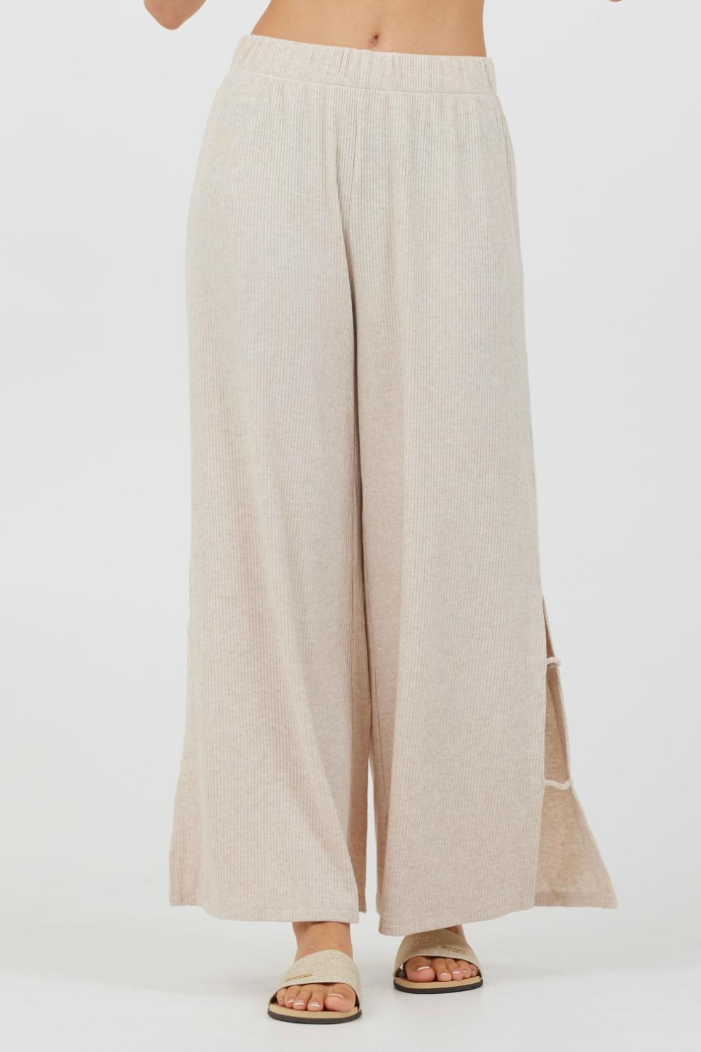 Vintage Havana All Bottoms | Women Heather Oatmeal Drapey Knit Cut Out Pants Heather Oatmeal