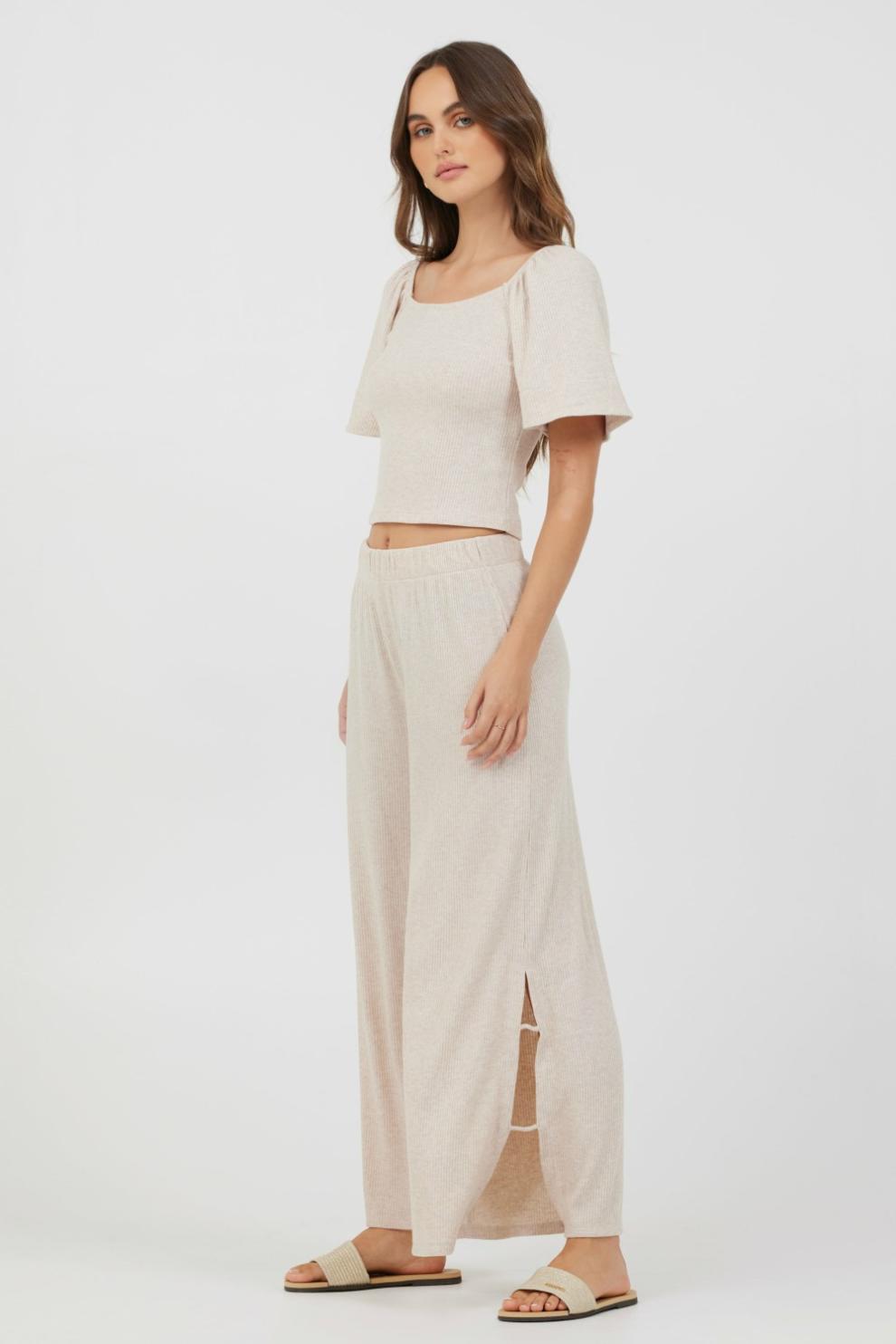 Vintage Havana All Bottoms | Women Heather Oatmeal Drapey Knit Cut Out Pants Heather Oatmeal