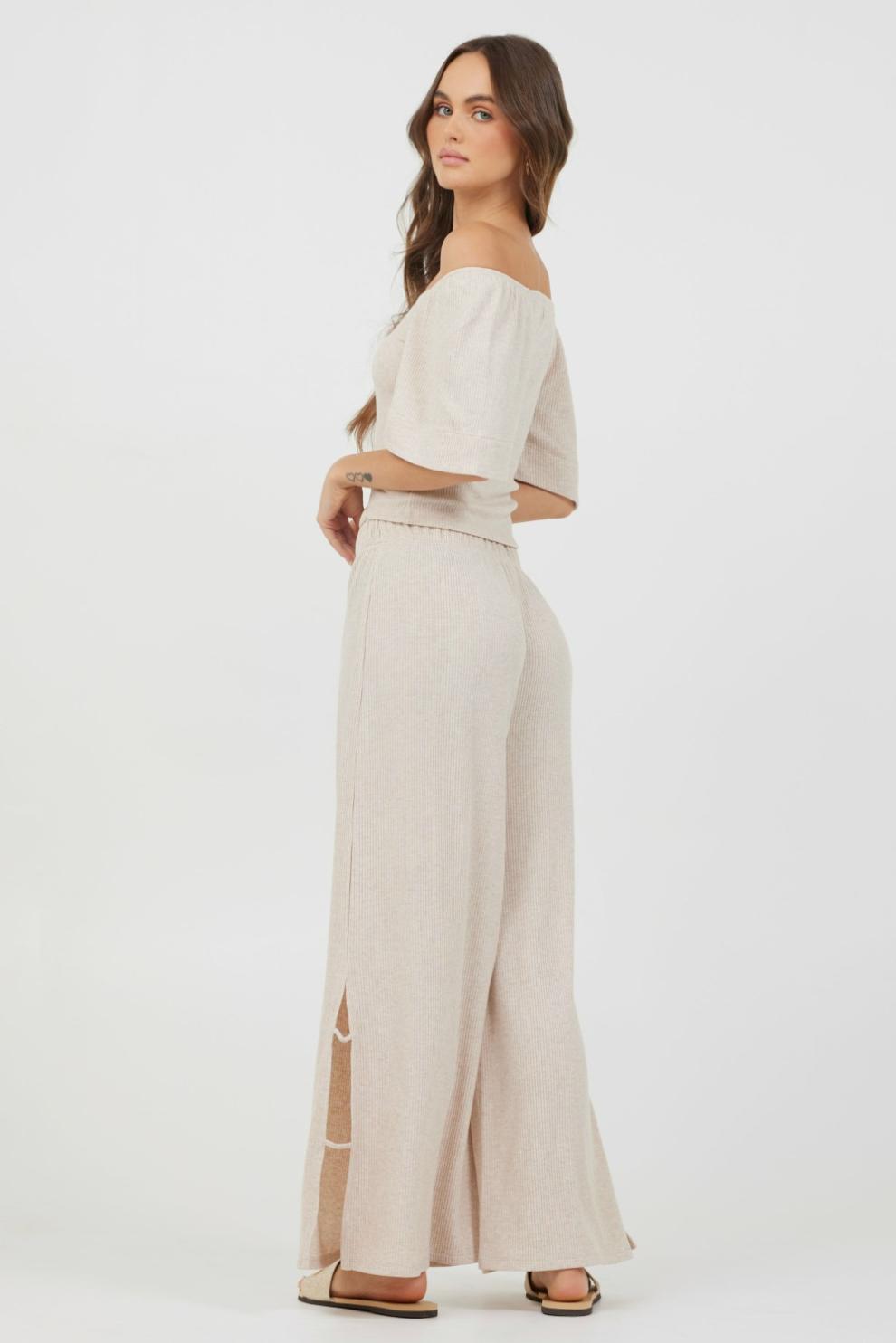 Vintage Havana All Bottoms | Women Heather Oatmeal Drapey Knit Cut Out Pants Heather Oatmeal