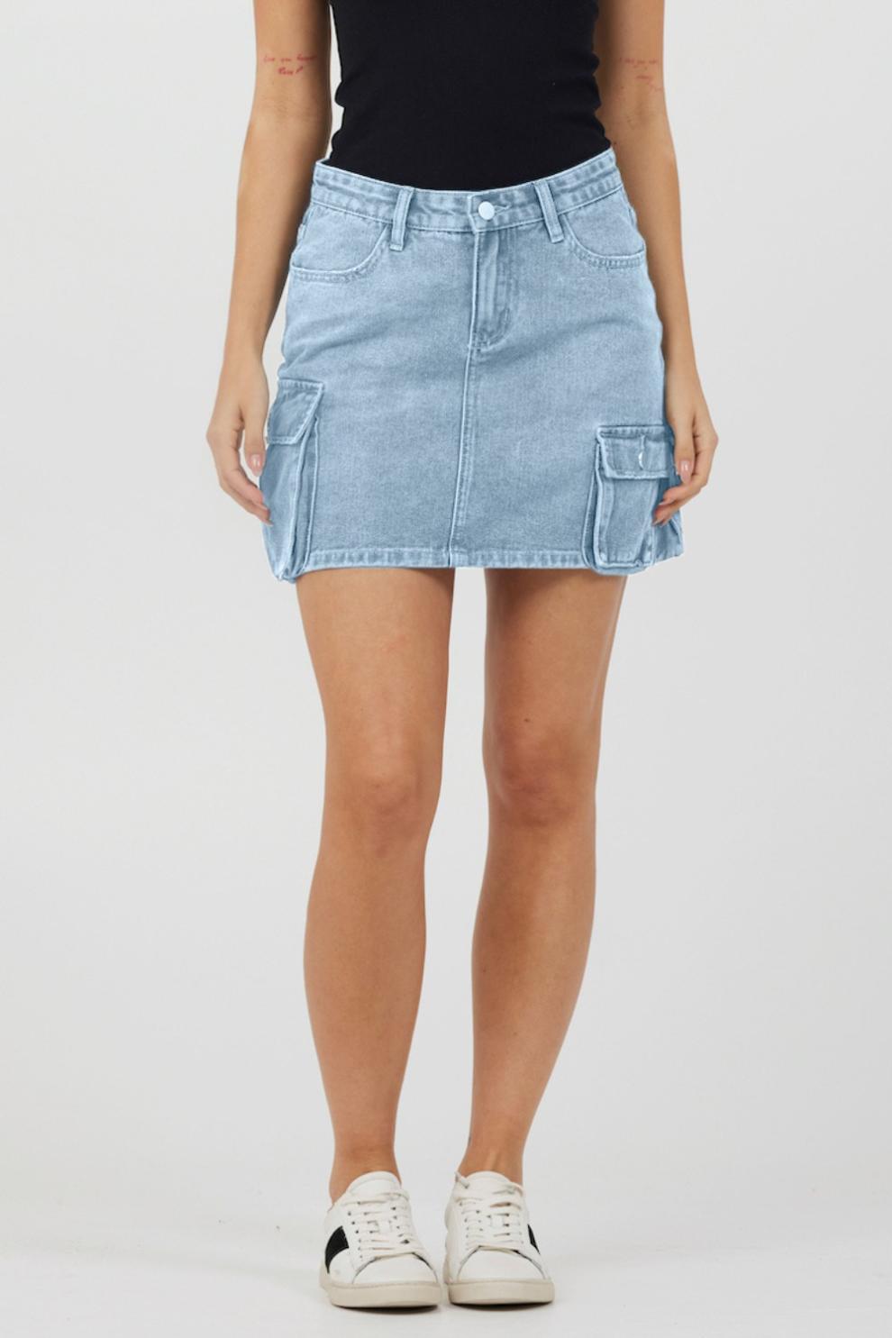 Vintage Havana All Bottoms | Women Light Wash Denim Cargo Skirt Light Wash
