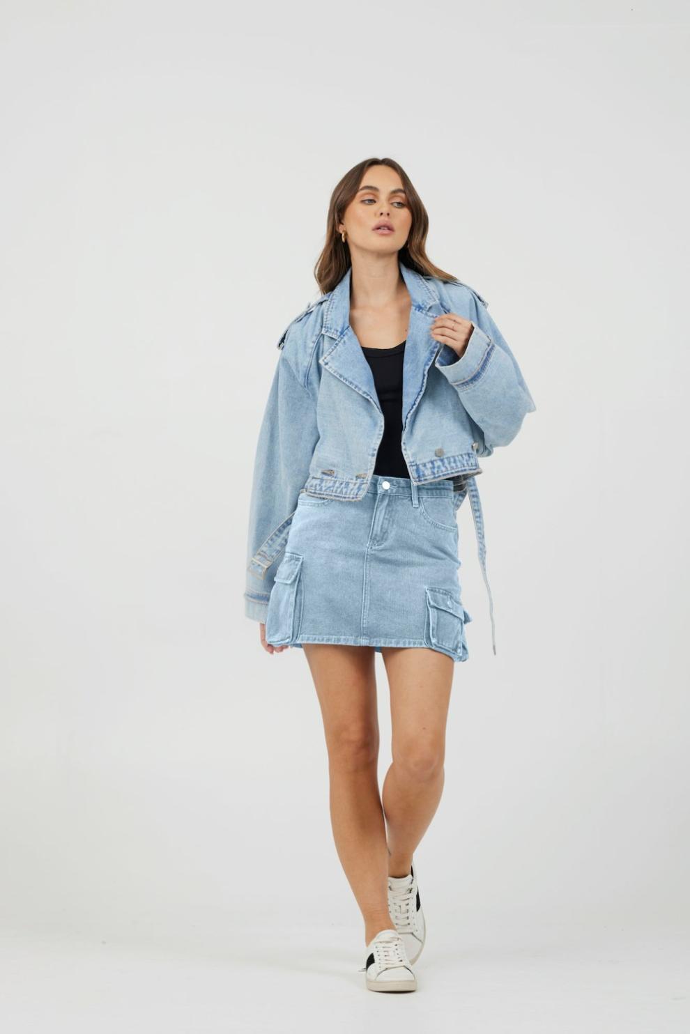 Vintage Havana All Bottoms | Women Light Wash Denim Cargo Skirt Light Wash