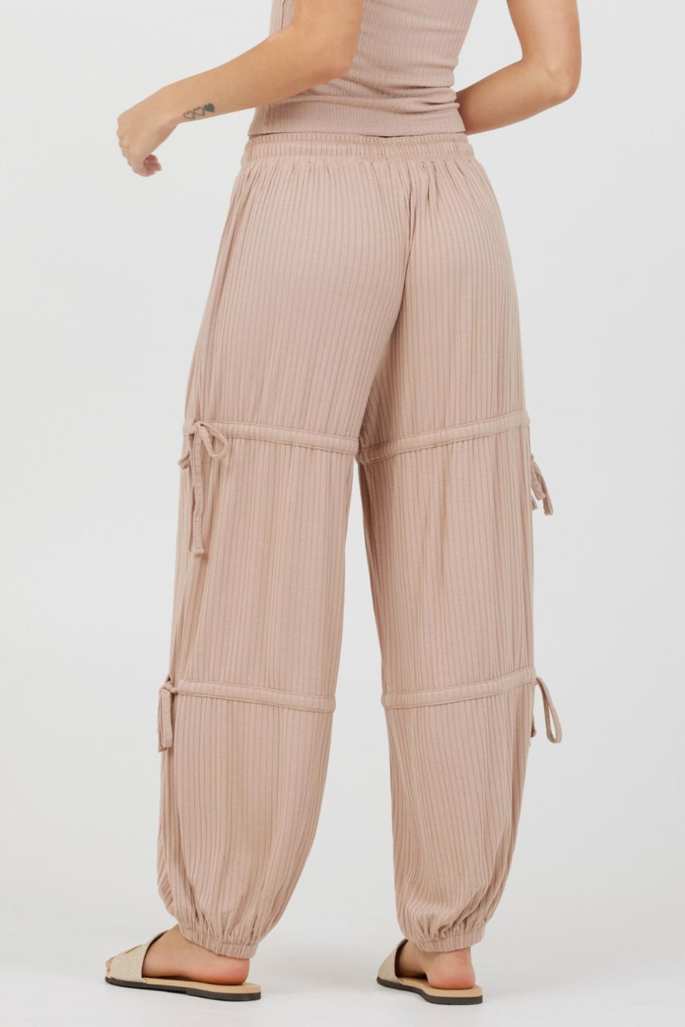 Vintage Havana All Bottoms | Women Nude Wide Rib Loose Fit Tie Pants Nude