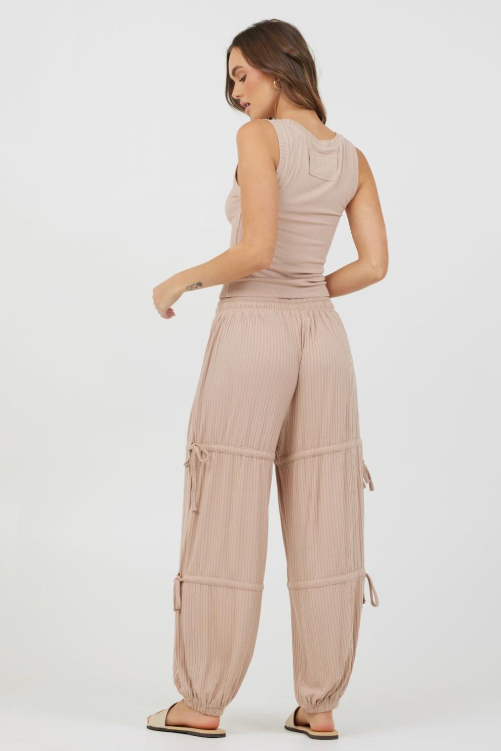 Vintage Havana All Bottoms | Women Nude Wide Rib Loose Fit Tie Pants Nude