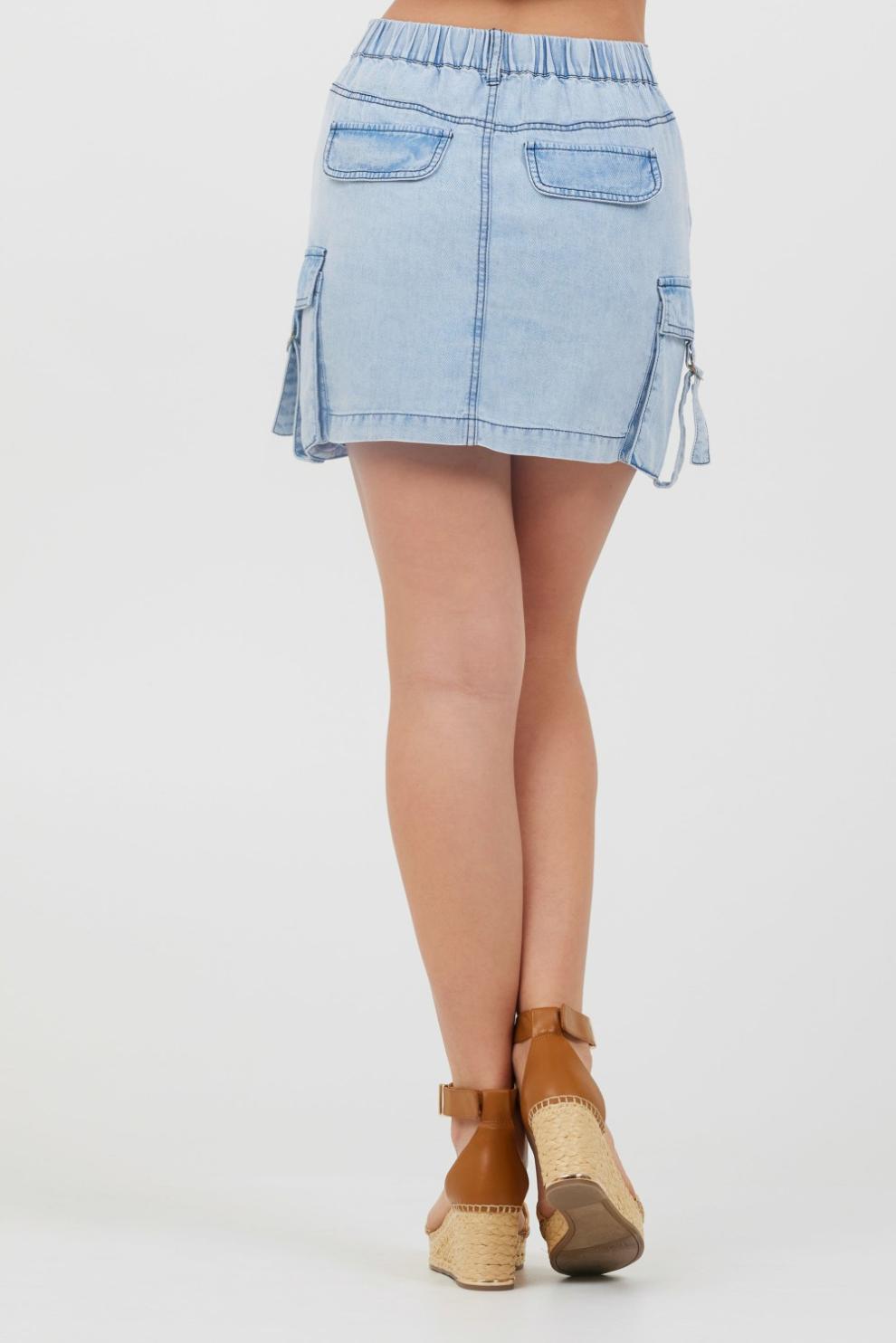 Vintage Havana All Bottoms | Women Washed Denim Tencel Cargo Pocket Skirt Washed Denim