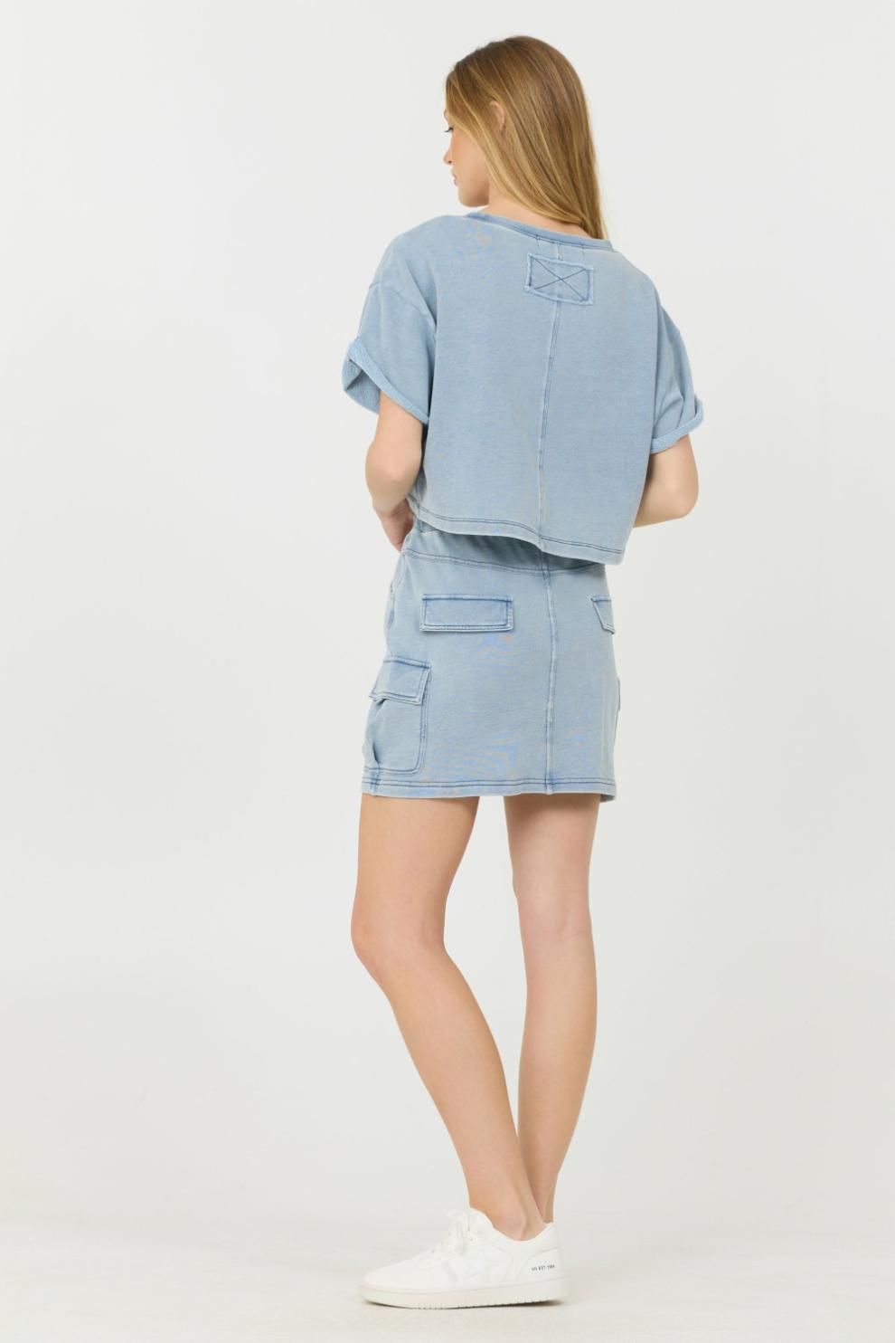 Vintage Havana All Bottoms | Women Washed Denim Terry Fleece Cargo Skirt Washed Denim