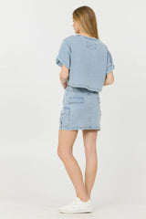 Vintage Havana All Bottoms | Women Washed Denim Terry Fleece Cargo Skirt Washed Denim