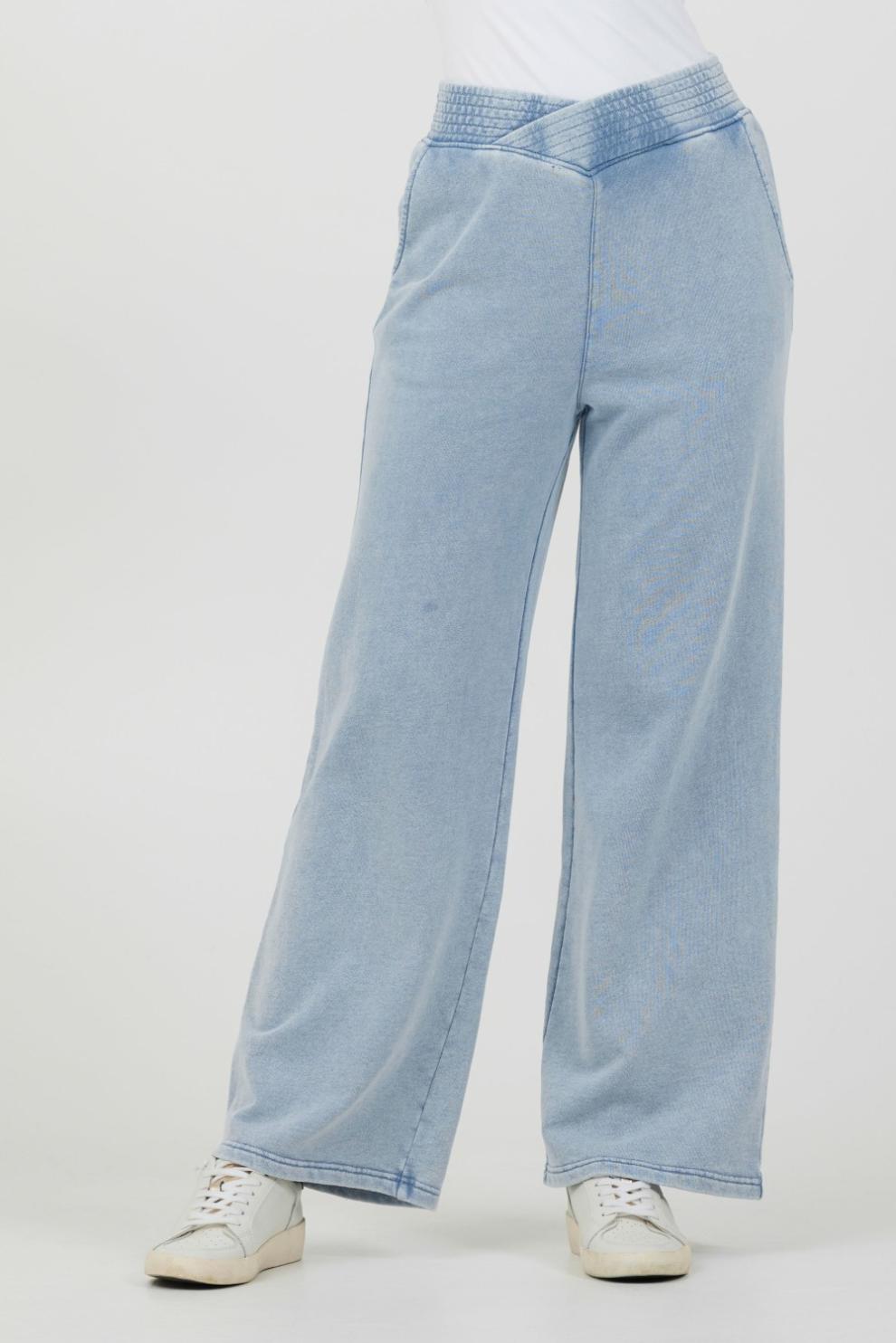 Vintage Havana All Bottoms | Women Washed Denim Terry Fleece Pant Washed Denim