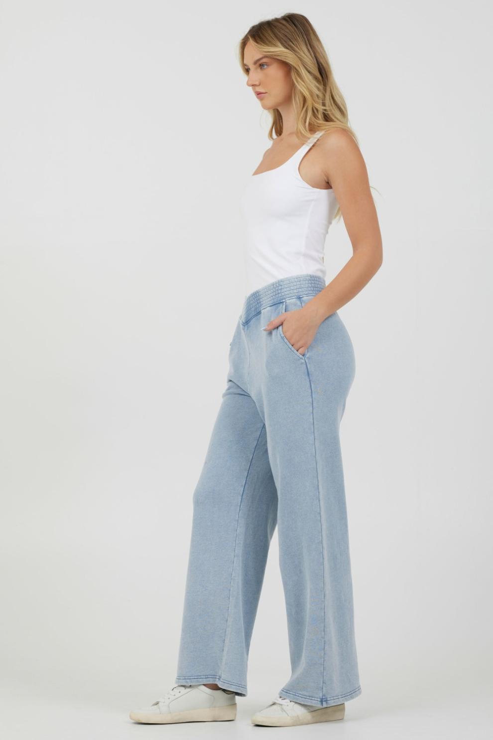 Vintage Havana All Bottoms | Women Washed Denim Terry Fleece Pant Washed Denim