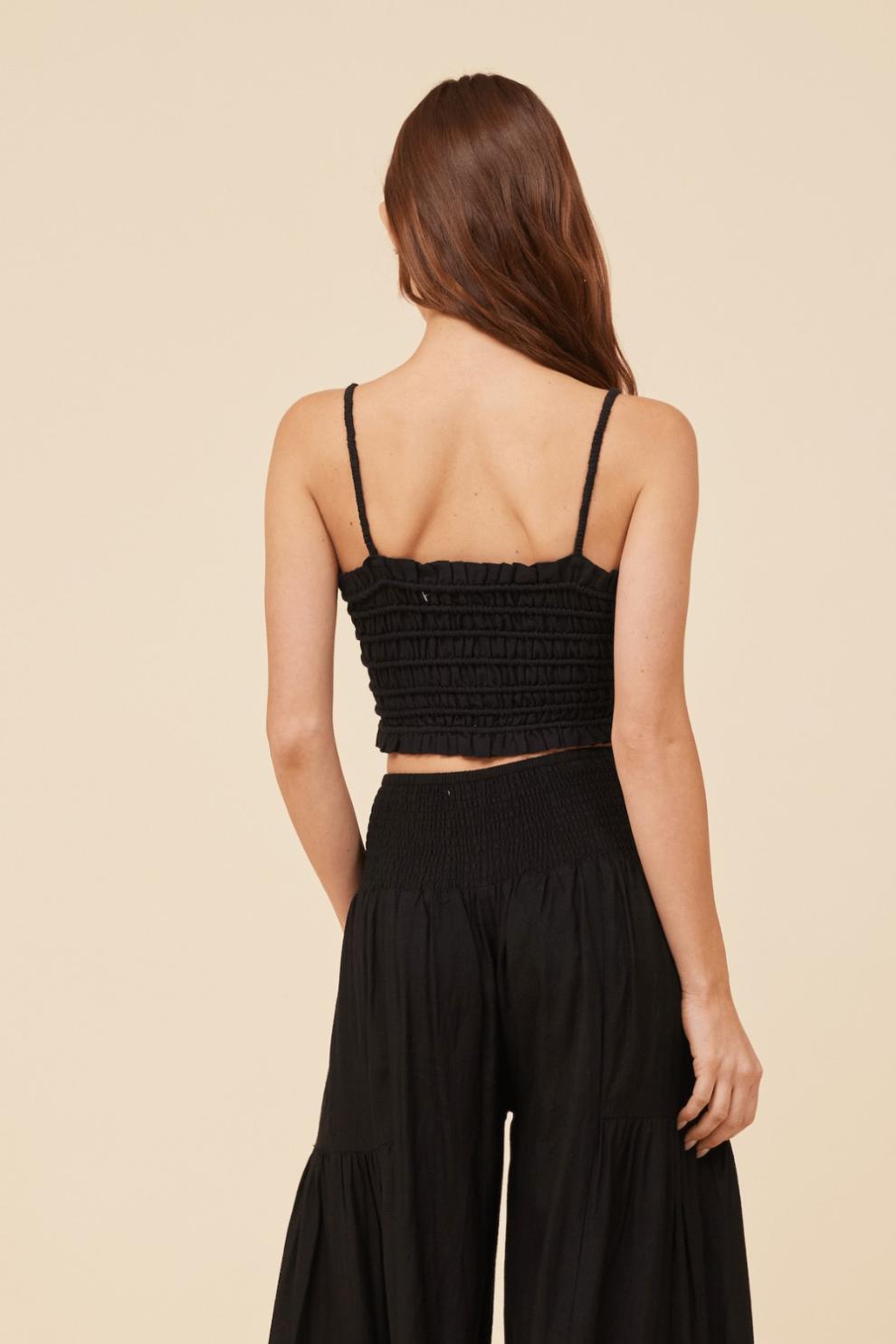 Vintage Havana Casual Tops | Women Black Cotton Voille Front Button Tank Black