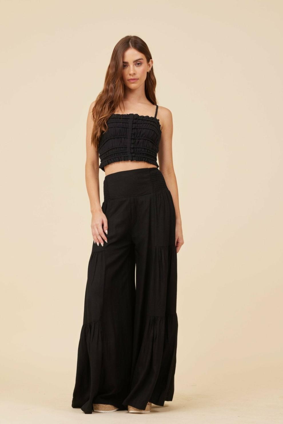 Vintage Havana Casual Tops | Women Black Cotton Voille Front Button Tank Black