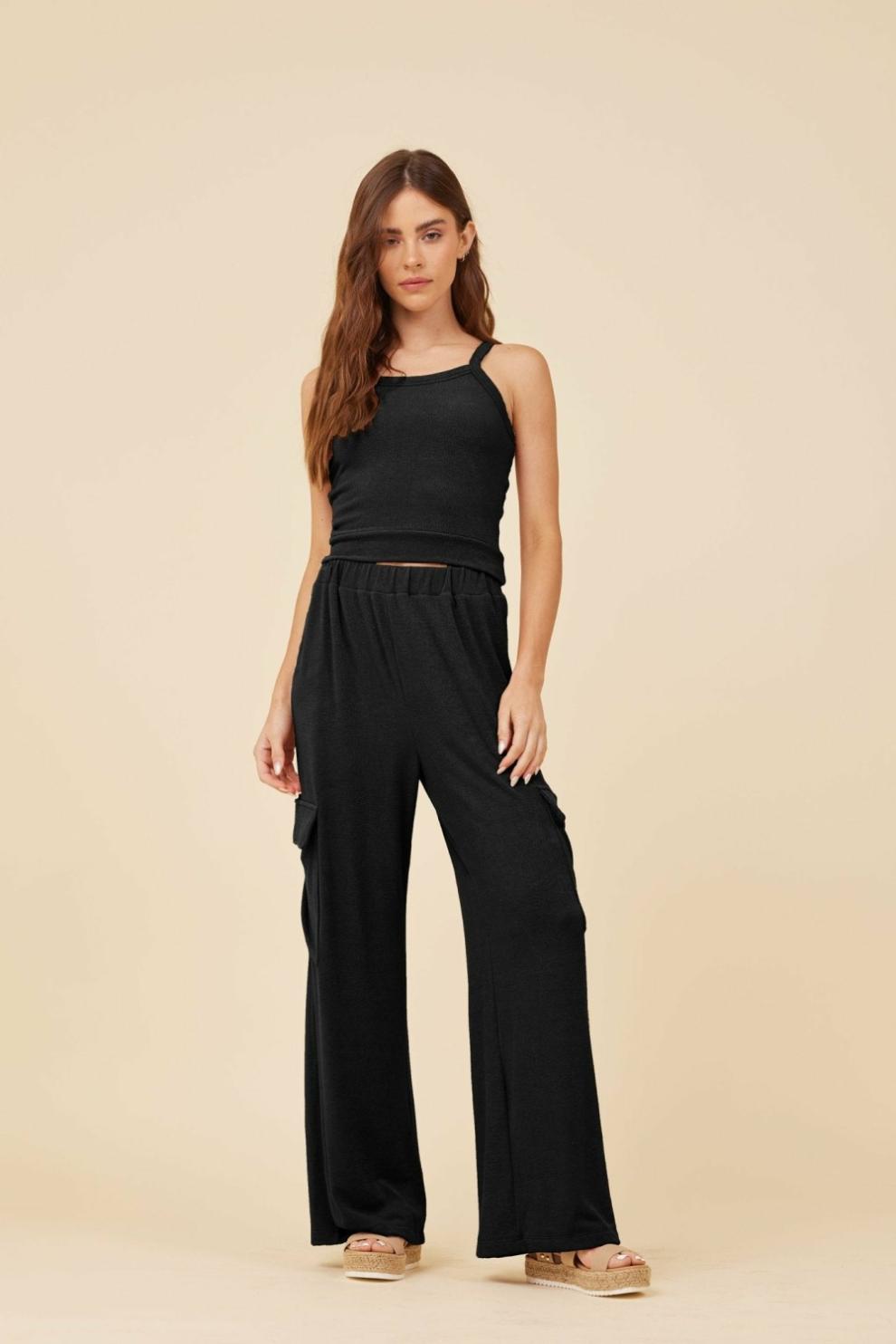 Vintage Havana Casual Tops | Women Black Knit Terry Tank Black