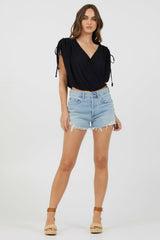 Vintage Havana Casual Tops | Women Black Rayon Crinkle Surplice Top Black