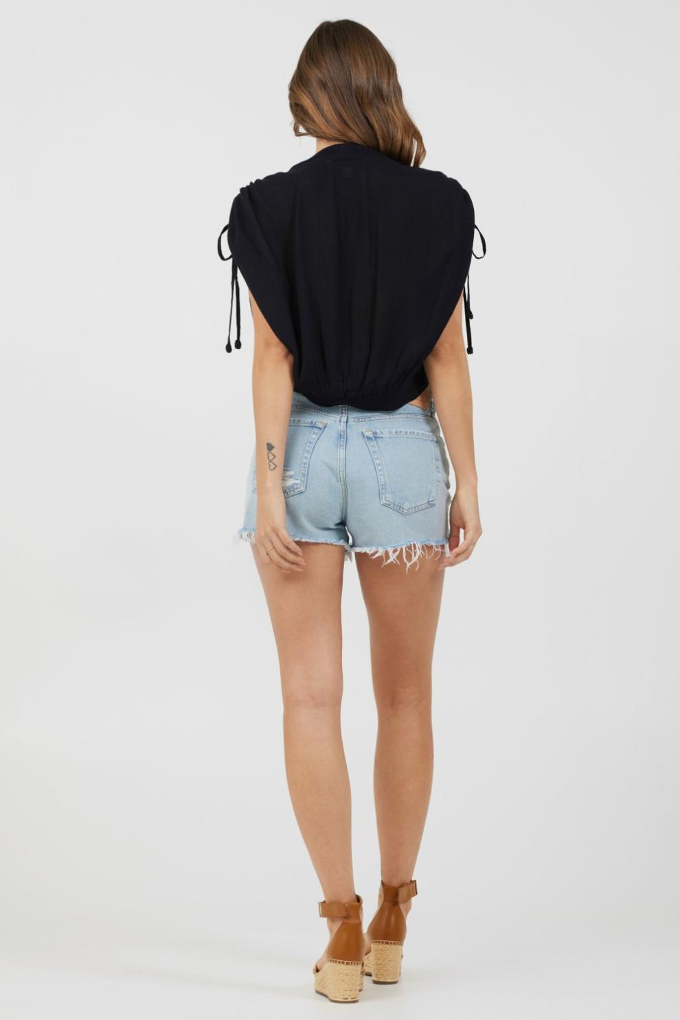 Vintage Havana Casual Tops | Women Black Rayon Crinkle Surplice Top Black