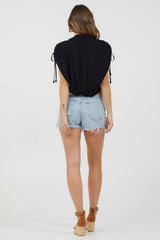 Vintage Havana Casual Tops | Women Black Rayon Crinkle Surplice Top Black