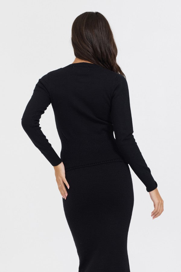 Vintage Havana Casual Tops | Women Black Slim Fit Knit Button Down Black