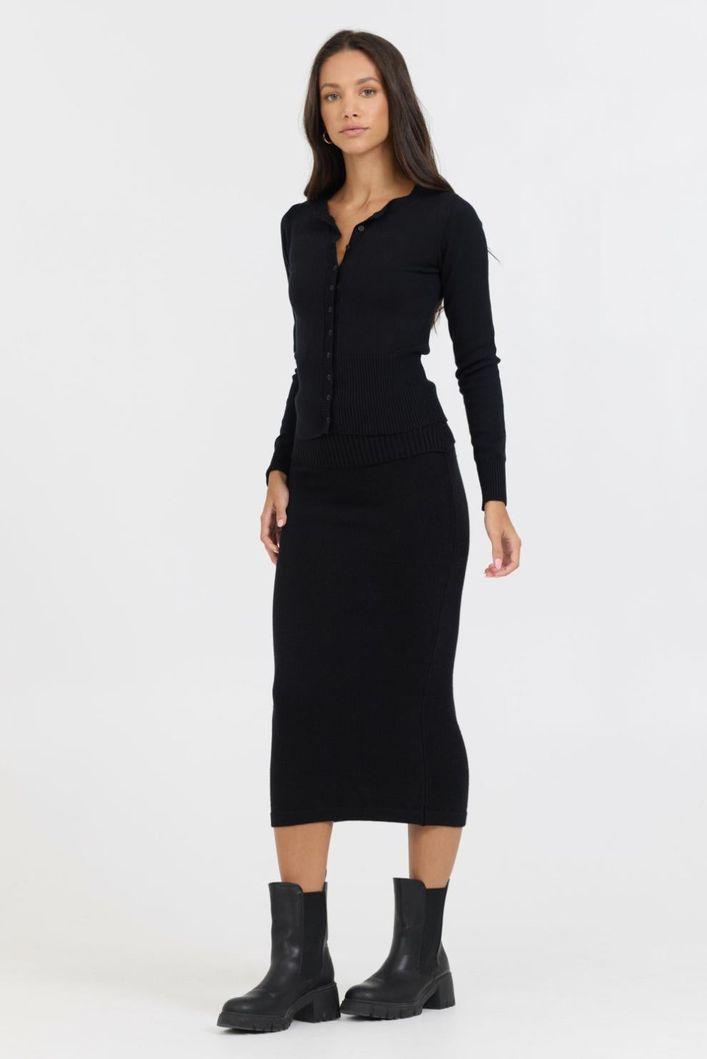 Vintage Havana Casual Tops | Women Black Slim Fit Knit Button Down Black