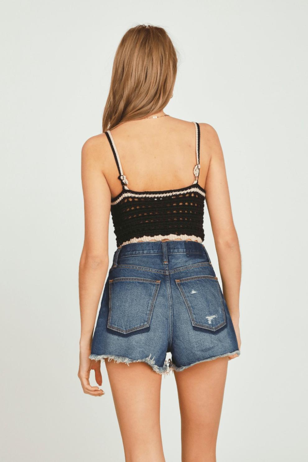 Vintage Havana Casual Tops | Women Black Sweater Crochet Tank Black