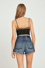 Vintage Havana Casual Tops | Women Black Sweater Crochet Tank Black