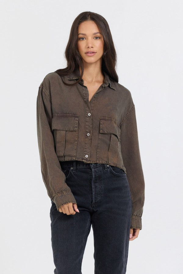 Vintage Havana Casual Tops | Women Brown Cropped Pocket Detail Shirt Brown