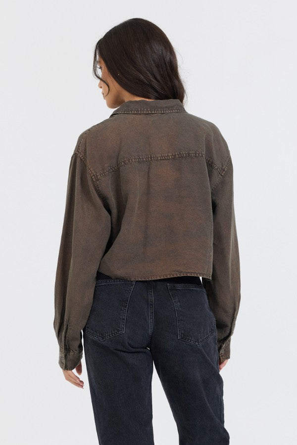 Vintage Havana Casual Tops | Women Brown Cropped Pocket Detail Shirt Brown