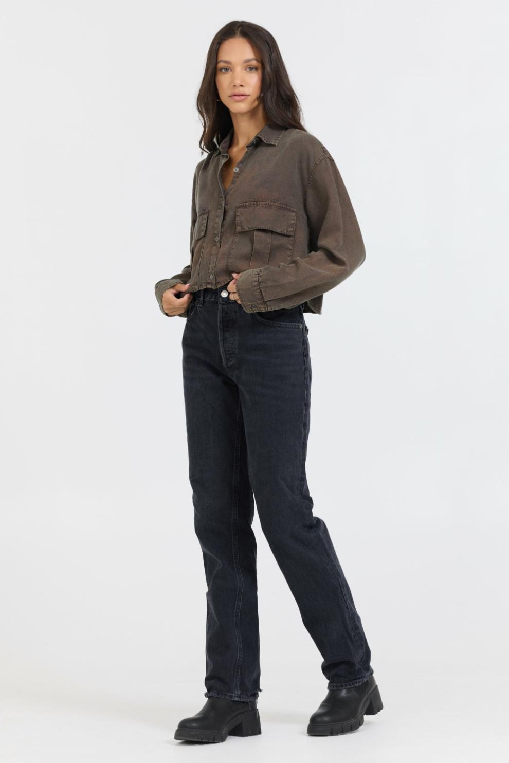 Vintage Havana Casual Tops | Women Brown Cropped Pocket Detail Shirt Brown