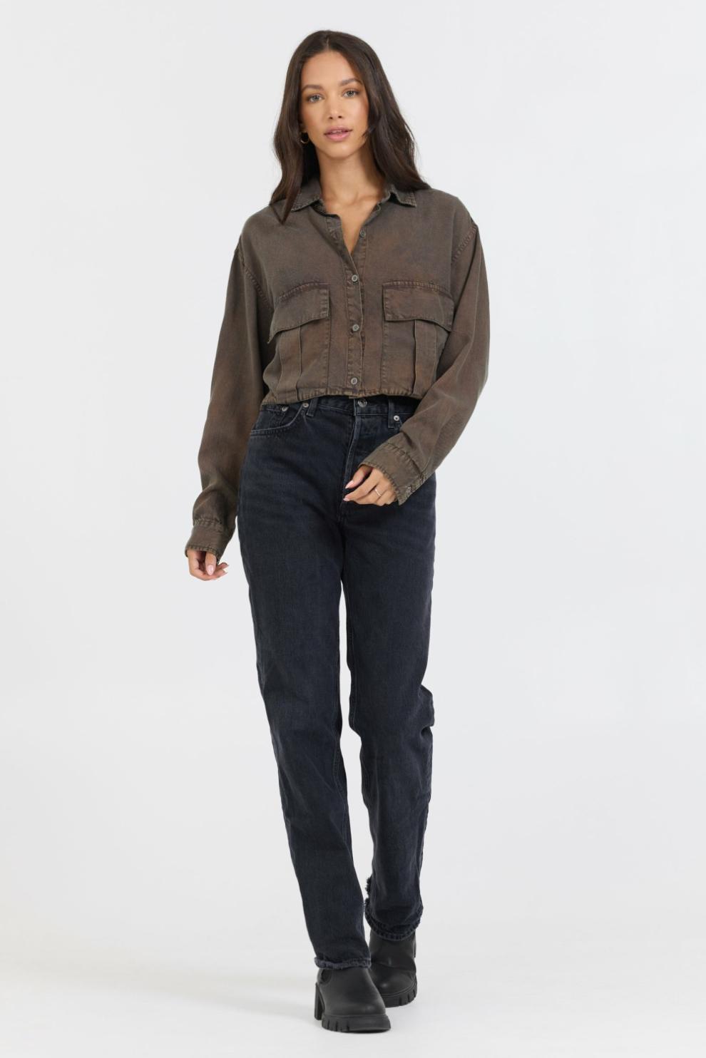 Vintage Havana Casual Tops | Women Brown Cropped Pocket Detail Shirt Brown