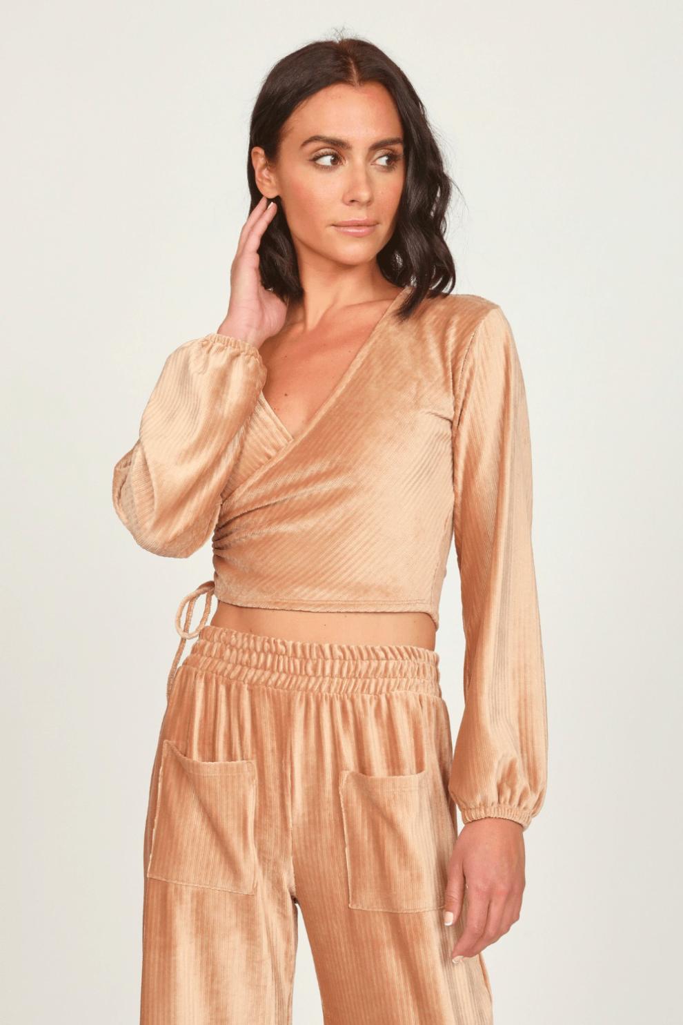 Vintage Havana Casual Tops | Women Camel Velour Surplice Top Camel