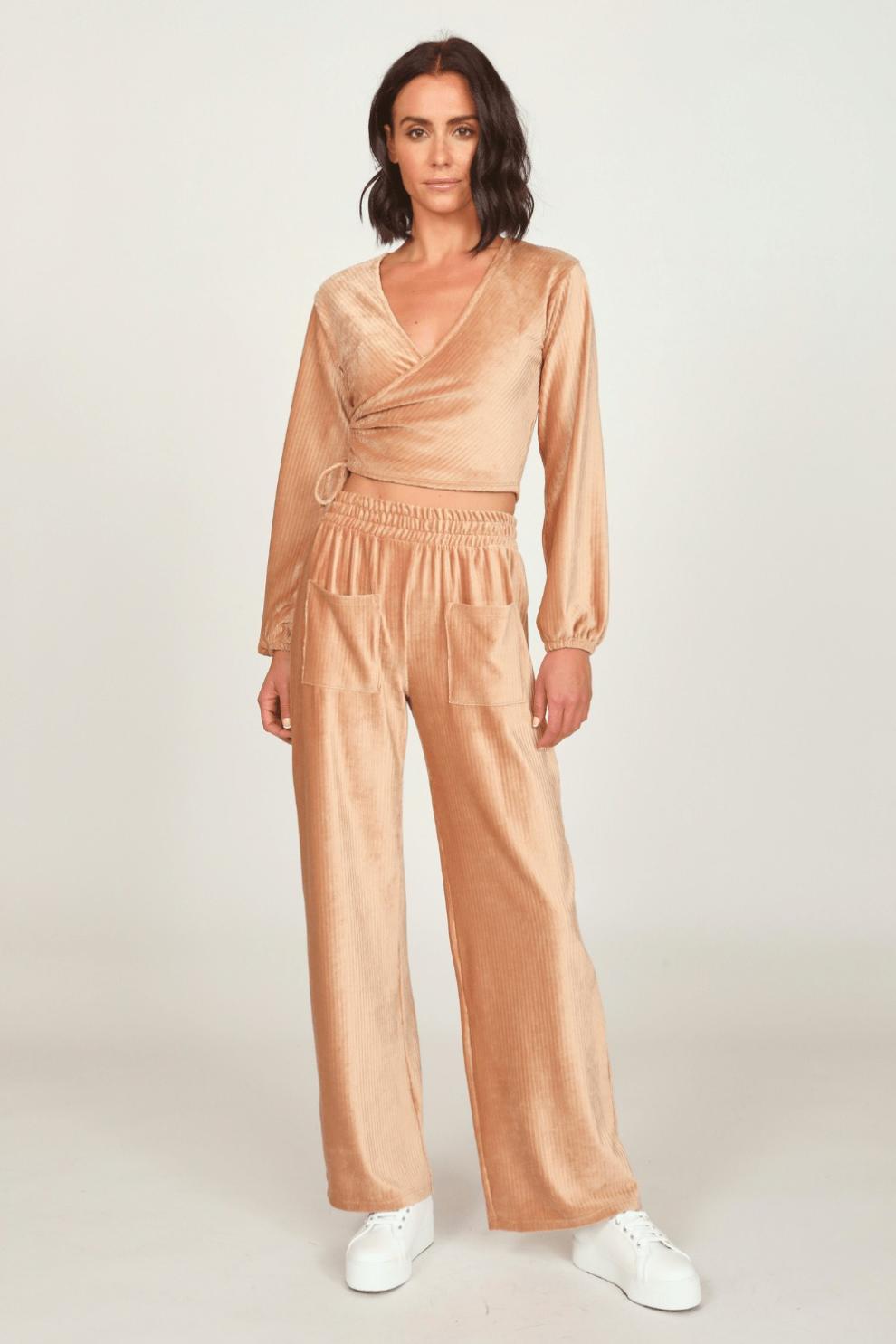 Vintage Havana Casual Tops | Women Camel Velour Surplice Top Camel