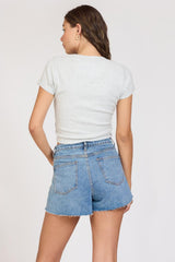 Vintage Havana Casual Tops | Women "Camp Malibu" Harbor Grey Rib Hacci Cropped Tee Harbor Grey