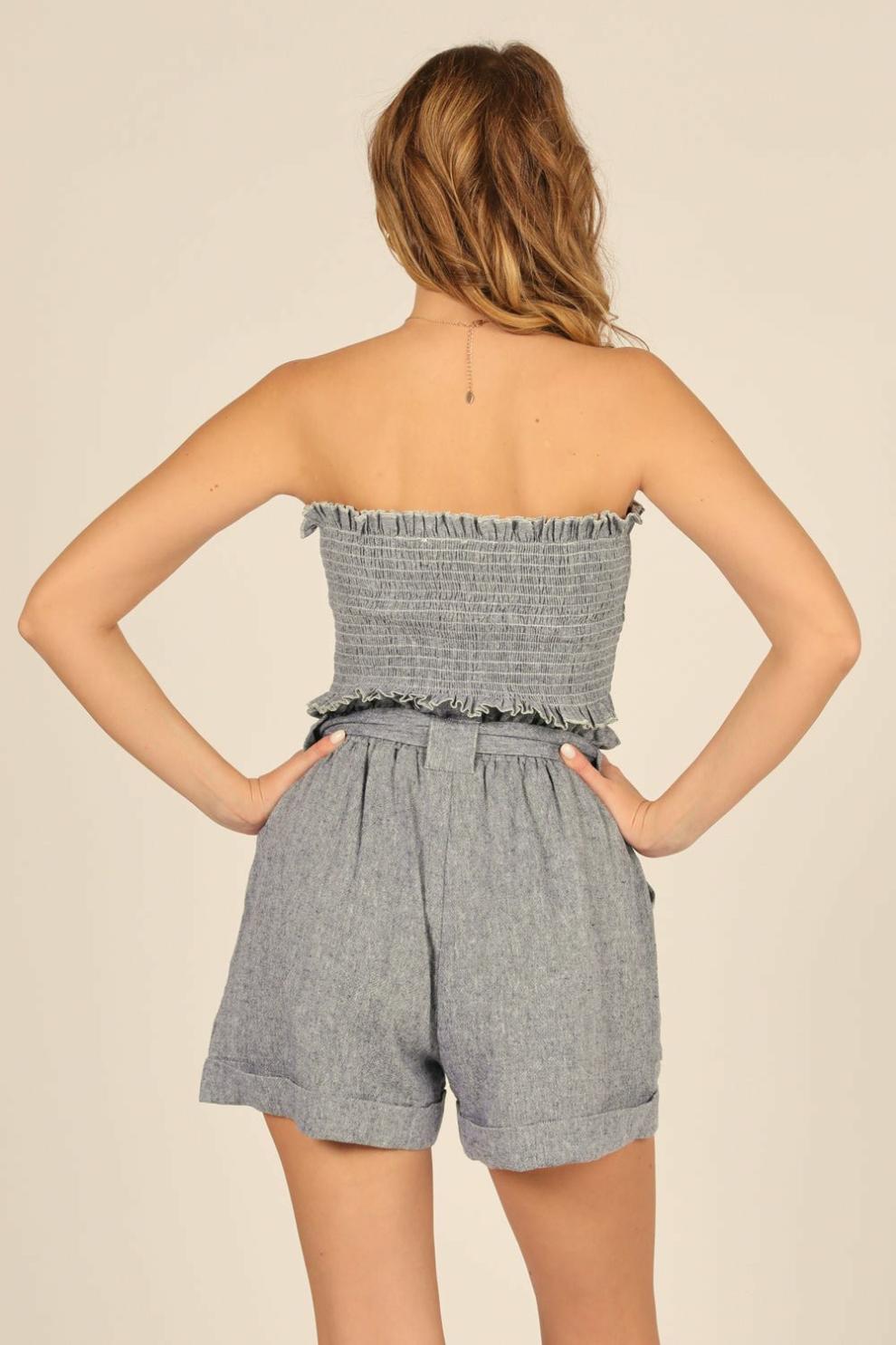 Vintage Havana Casual Tops | Women Captain Blue Stripe Linen Blend Smocked Bandeau Captain Blue