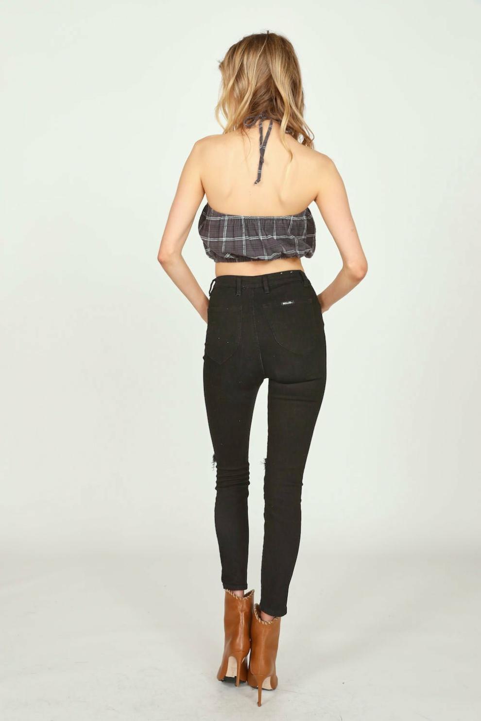 Vintage Havana Casual Tops | Women Grey Plaid Flannel Halter Bandeau Grey
