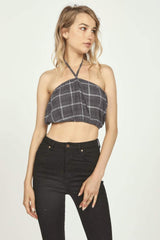 Vintage Havana Casual Tops | Women Grey Plaid Flannel Halter Bandeau Grey