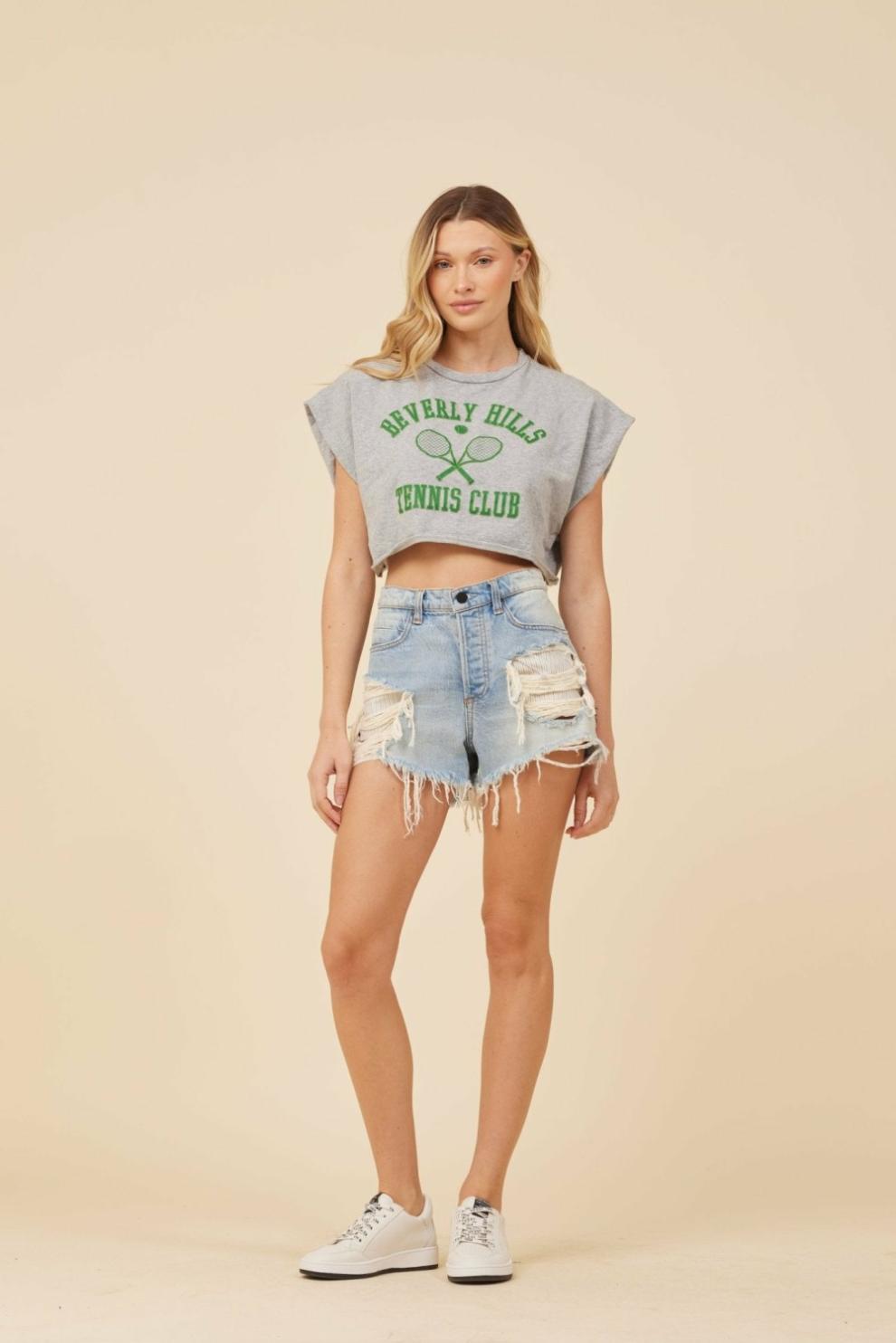 Vintage Havana Casual Tops | Women Heather Grey W/ Green Printed Athletic Crop Top Heather Grey