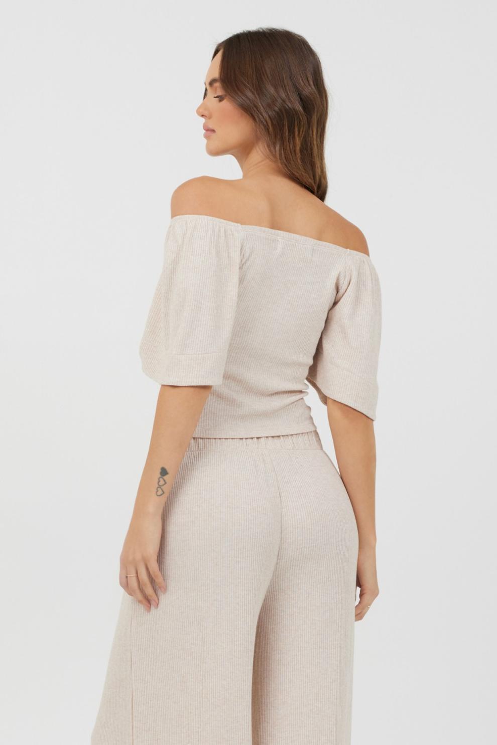 Vintage Havana Casual Tops | Women Heather Oatmeal Drapey Knit Puff Sleeve Top Heather Oatmeal