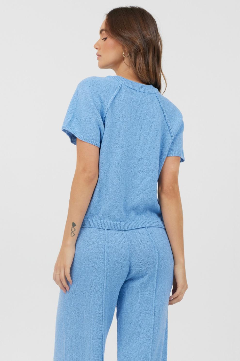 Vintage Havana Casual Tops | Women Hightide Blue Relaxed Rib Knit Top Hightide Blue