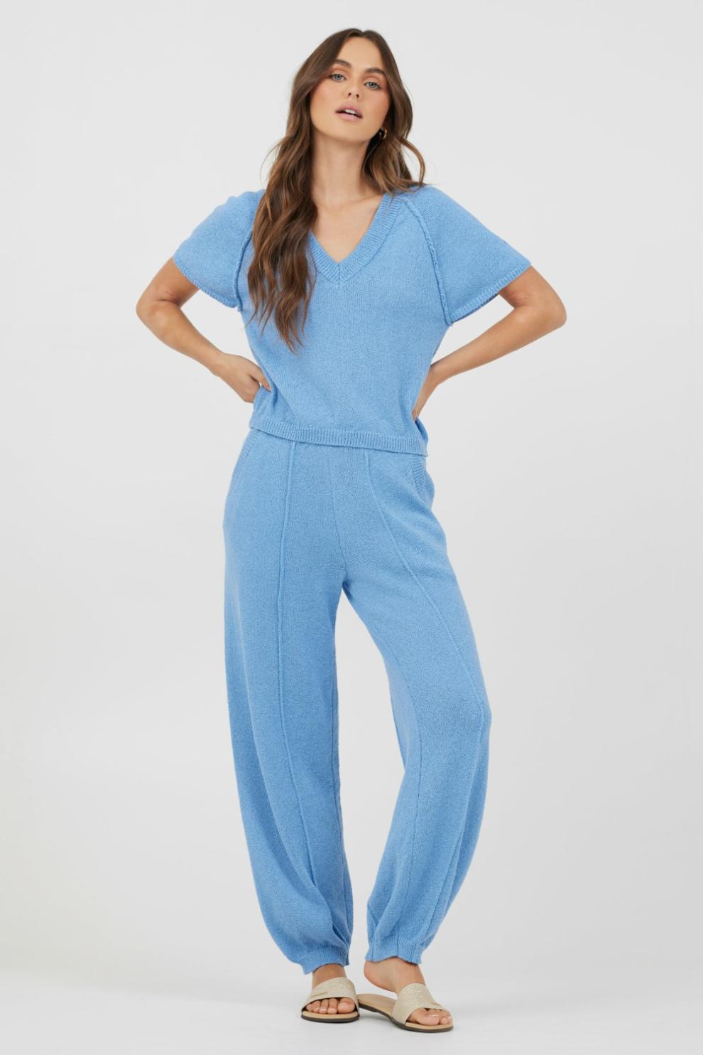 Vintage Havana Casual Tops | Women Hightide Blue Relaxed Rib Knit Top Hightide Blue